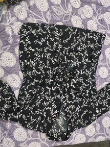 Black Printed Shirt Style Top For Women