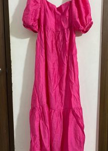 Pink Puff Sleeve Maxi Dress