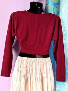 Burgundy Long Sleeve Crop Top