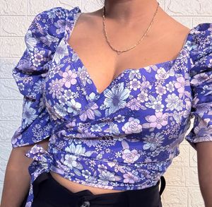 Beautiful Blue Wrap Around Top