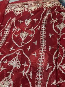 vintage red aari tari work saree