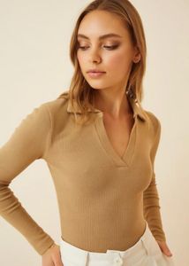 Ribbed Knit Polo Bodysuit