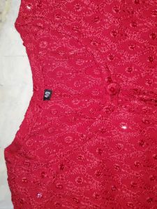 Red Embroidered Kurta