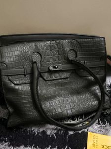 Olive Green Faux Crocodile Leather Tote