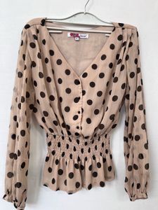 Buy beige &amp; Black Polka Dot print Top