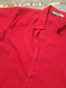 Red Button-Down Blouse