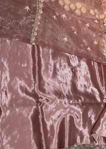 Pure SILk Peach Color Embroidery Suit With Heavy D