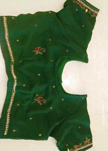 Bridal Zari Work Stone Embroidery Green &amp; Red Sare
