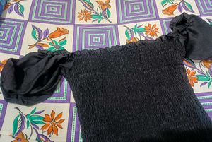 Black Off-Shoulder Smocked Dress