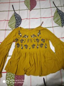 Mustard Embroidered Peplum Top