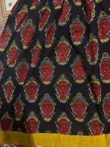 Handblock-Style Ethnic Black Kurta Tribal Face