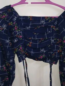 Navy Blue Korean Crop Top
