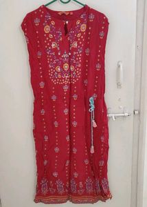 Red Midi Dress With Tie Up String