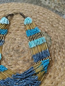 Beaded Turquoise And Gold Necklace