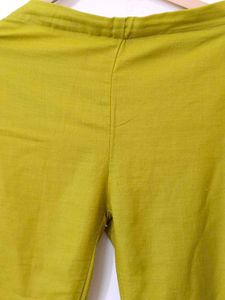 Lime Yellow Kurta Set With Yoke Embroidery