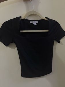 Black Square Neck Top