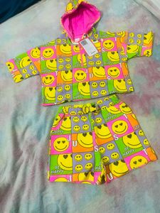 Babyhug Smiley Hoodie &amp; Shorts Set For Summer