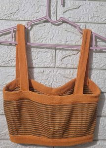 Zara Women&#39;s Orange and Brown Crop-top