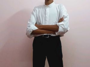 Men’s White Mandarin Collar Full Sleeve Shirt