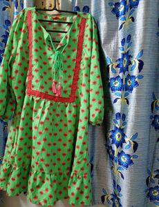 Green Floral Print Tunic Top