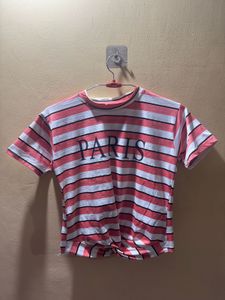 Striped 'Paris' Graphic Tee with knot at middle