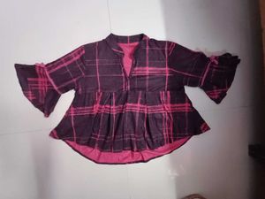 Pink Plaid Peplum Top