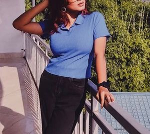 Stylish Blue Polo T-Shirt Top
