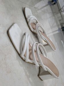 Everqupid branded White Heeled Mules