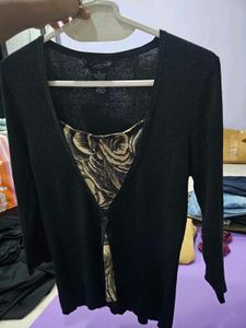 Black Cardigan with Floral Detail