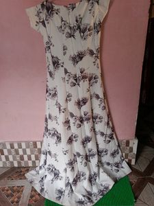White Colour Floral Long Gown