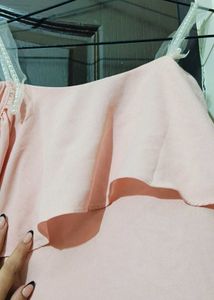 Cute Pink Ruffle Top with pearl straps