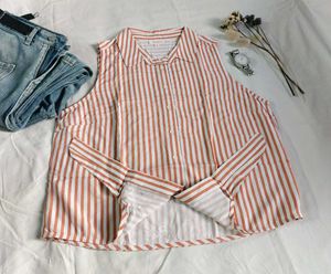 Thrifted Striped Tie-Front Sleeveless Blouse