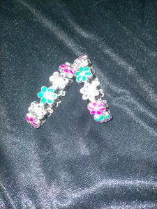 Oxidised Multi Colour Stone Flower Bangles