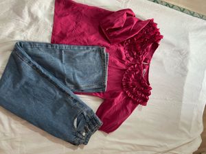 Wide Leg Jeans With Ruffle Top