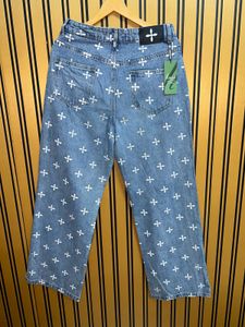 Patterned Wide Leg Jeans