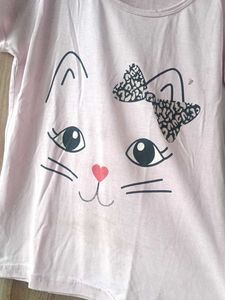 Baby Pink Bow Printed Cat T 👕 Shirt
