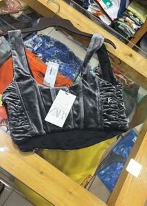 Original Zara Gray Velvet Corset Top