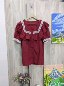 Maroon Ruffled Collar Top