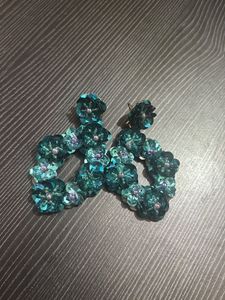 Teal Sequin Flower Earrings