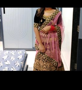 Pink & Black Velvet Lehenga