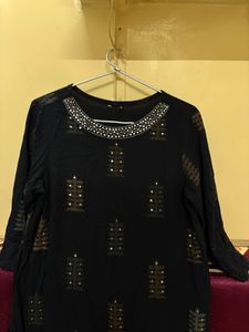 Navy Blue Embroidered Tunic Kurta❤️