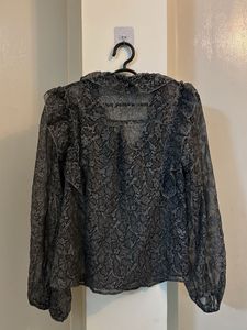 Gray Floral Ruffle Blouse