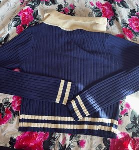 navy blue full sleeve sporty crop top, Y2K