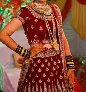 Bridal Velvet Lehanga Set With Diamond Work