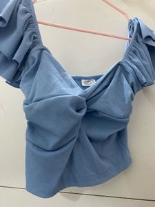Blue Ruffle Crop Top