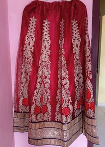Red &amp; Gold Embroidered Indian Lehenga Skirt