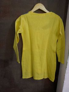 Yellow Knit Top with Blue Pattern