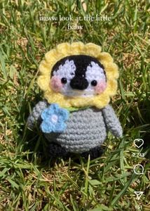 Crochet Penguin Sunflower Plushie