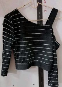 One Shoulder Check Print Crop Top