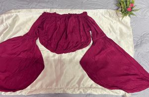 Maroon Off-Shoulder Bell Sleeve Crop Top